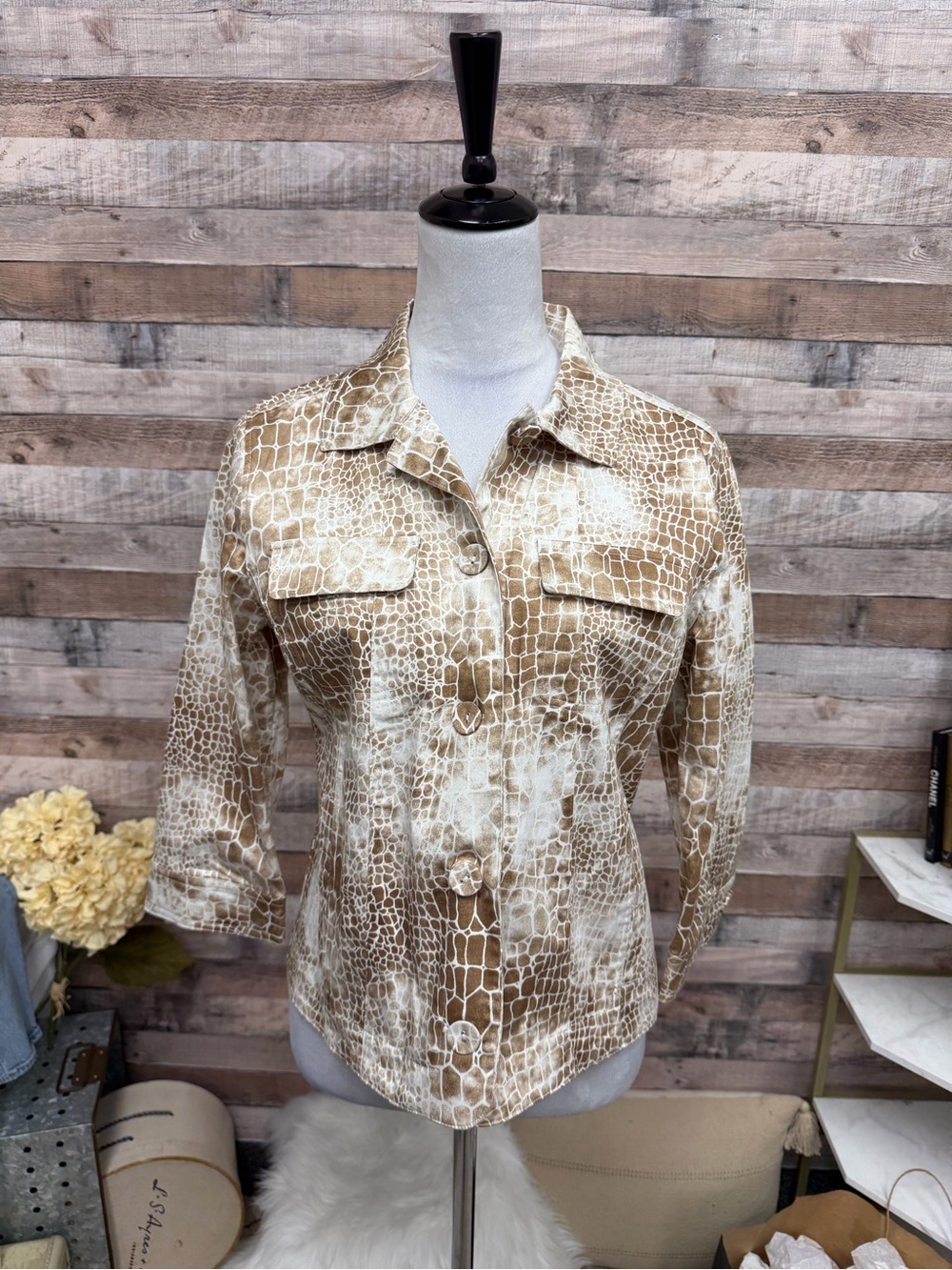 Sportelle Brown Croc-Print Button Down Shirt